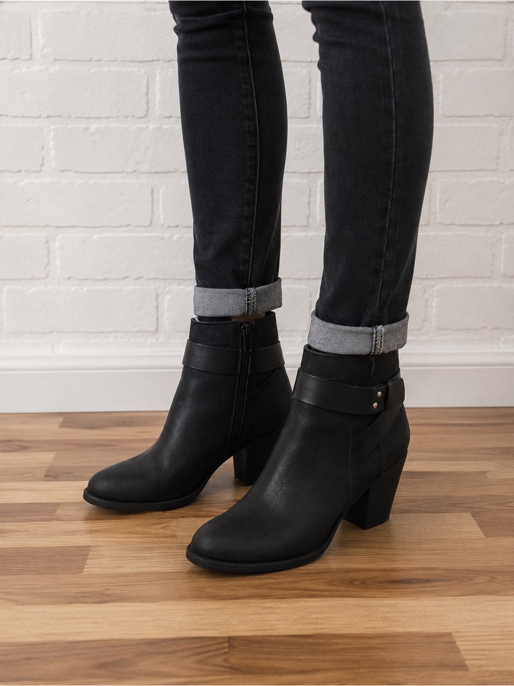 Franco Sarto booties black leather harness ankle boots southwestern western 6.5
